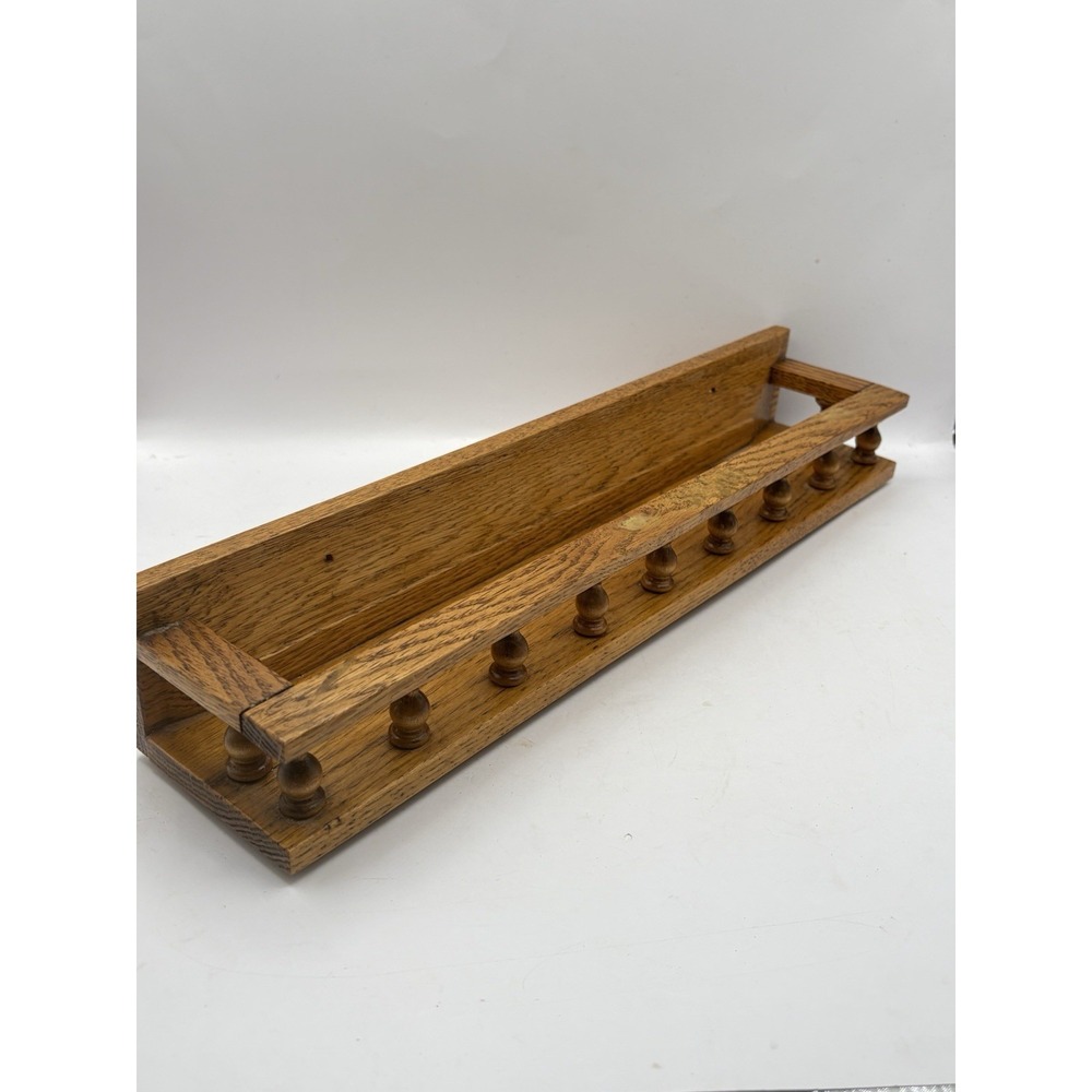 Vintage Spindle Rail Solid Oak Wood Wall Mounted Shelf 16" Handmade